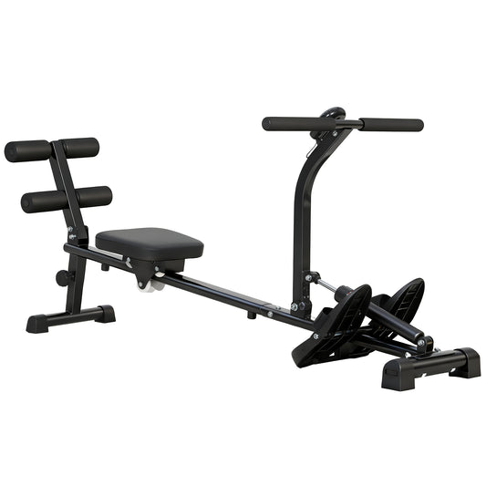 Soozier Hydraulic Rowing Machine with LCD Monitor, Sit-Up Function for Home Gym, Black