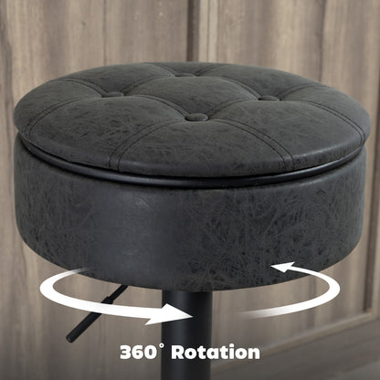 Set of 2 Barstools with Storage, Swivel Bar Stools with PU Leather Upholstered, Footrest, Steel Base, Black