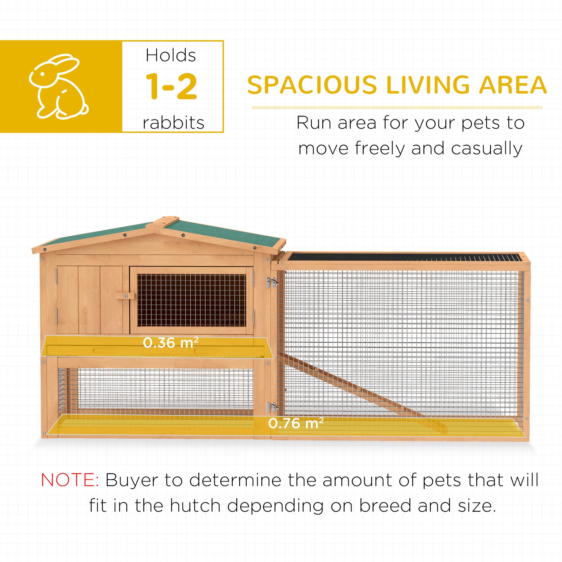 62'' L 2-Story Rabbit Hutch Bunny Cage Small Animal House with Pull Out Tray, Detachable Run, Ramp, for Indoor Outdoor, 