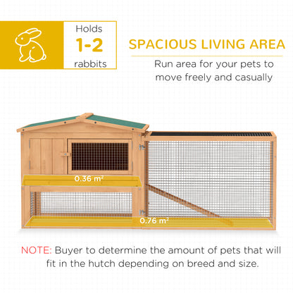 62'' L 2-Story Rabbit Hutch Bunny Cage Small Animal House with Pull Out Tray, Detachable Run, Ramp, for Indoor Outdoor, 
