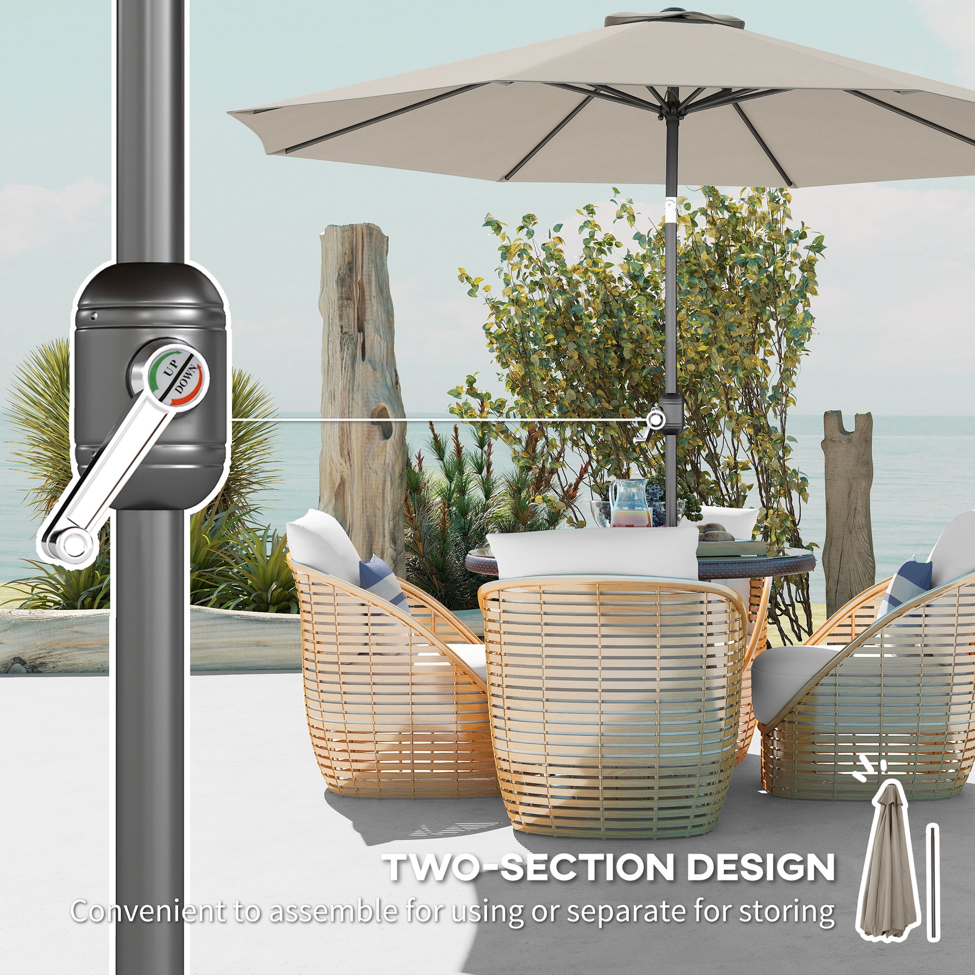 10' x 8' Round Market Umbrella, Patio Umbrella with Crank Handle and Tilt, Outdoor Parasol for Garden, Bench, Lawn, Ligh