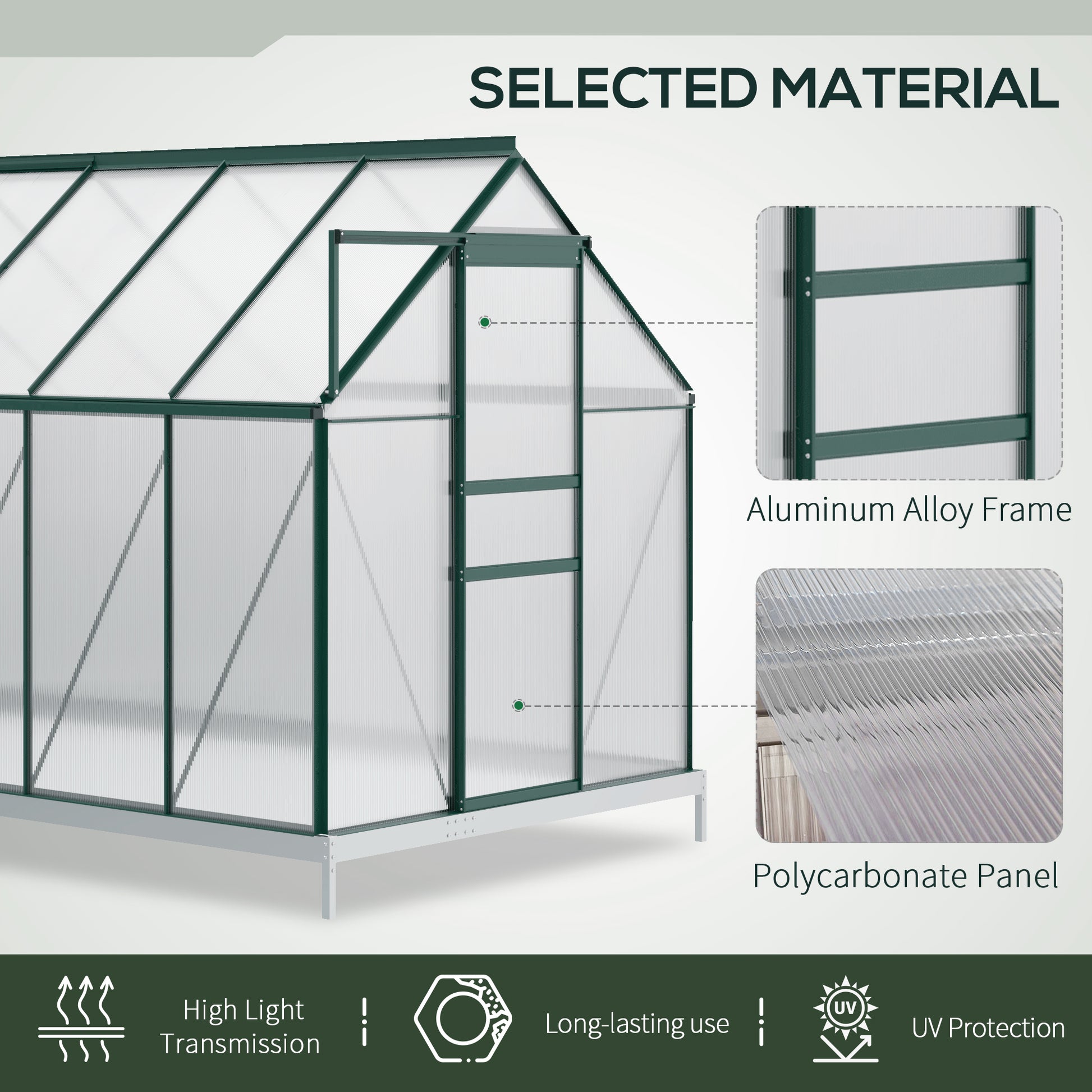 6' x 12' x 6.5' Polycarbonate Greenhouse, Walk-in Green House with Adjustable Roof Vent Galvanized Base Sliding Door Rai