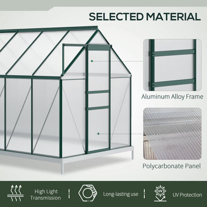 6' x 12' x 6.5' Polycarbonate Greenhouse, Walk-in Green House with Adjustable Roof Vent Galvanized Base Sliding Door Rai