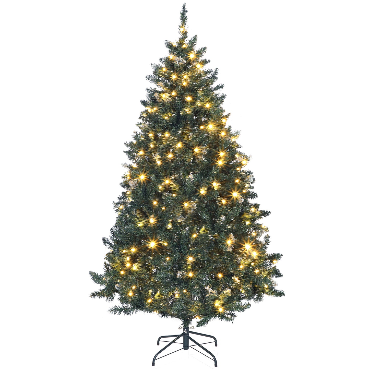 6 ft Frosted Prelit Christmas Tree, Full Spruce Xmas Tree with Dual Colour LED Light, Hinged Xmas Tree, Easy Assembly