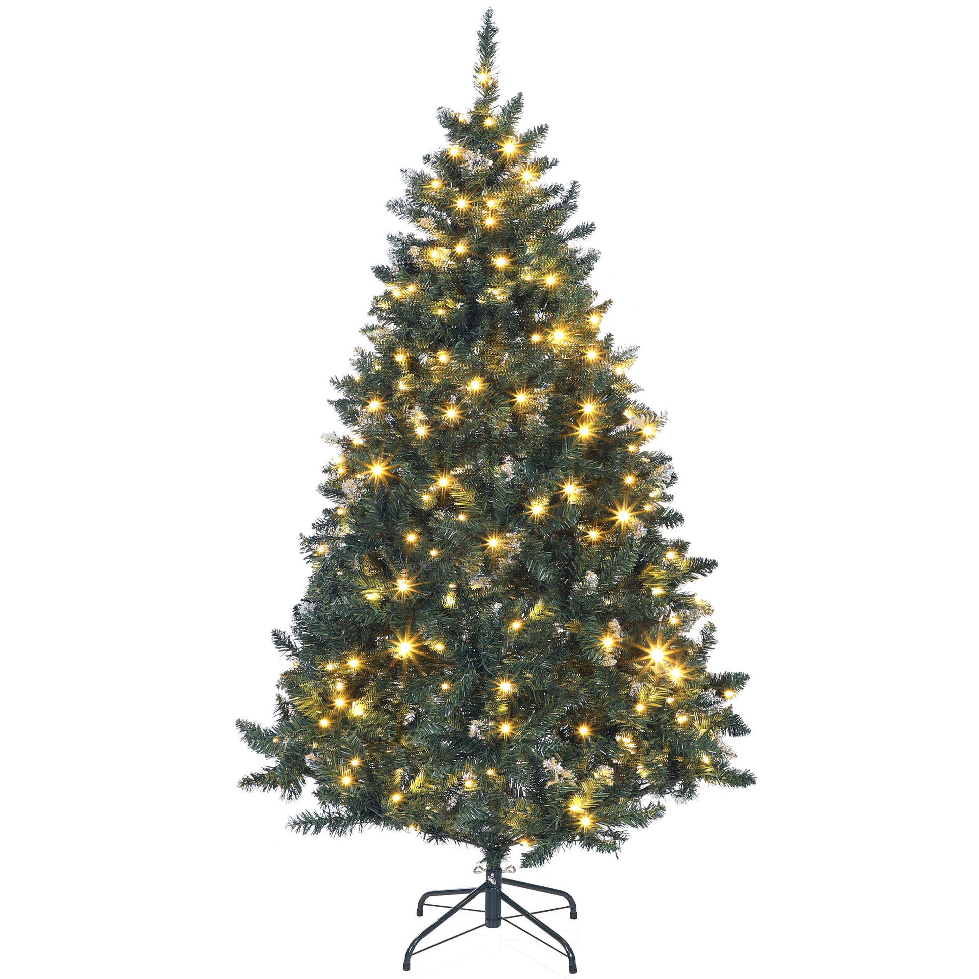 6 ft Frosted Prelit Christmas Tree, Full Spruce Xmas Tree with Dual Colour LED Light, Hinged Xmas Tree, Easy Assembly