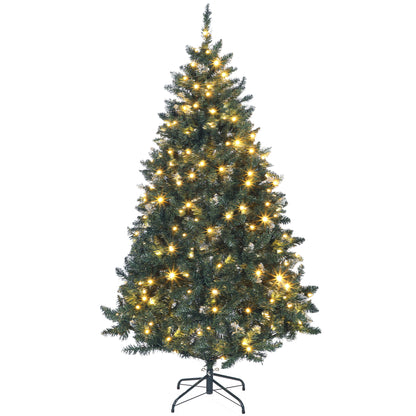 6 ft Frosted Prelit Christmas Tree, Full Spruce Xmas Tree with Dual Colour LED Light, Hinged Xmas Tree, Easy Assembly