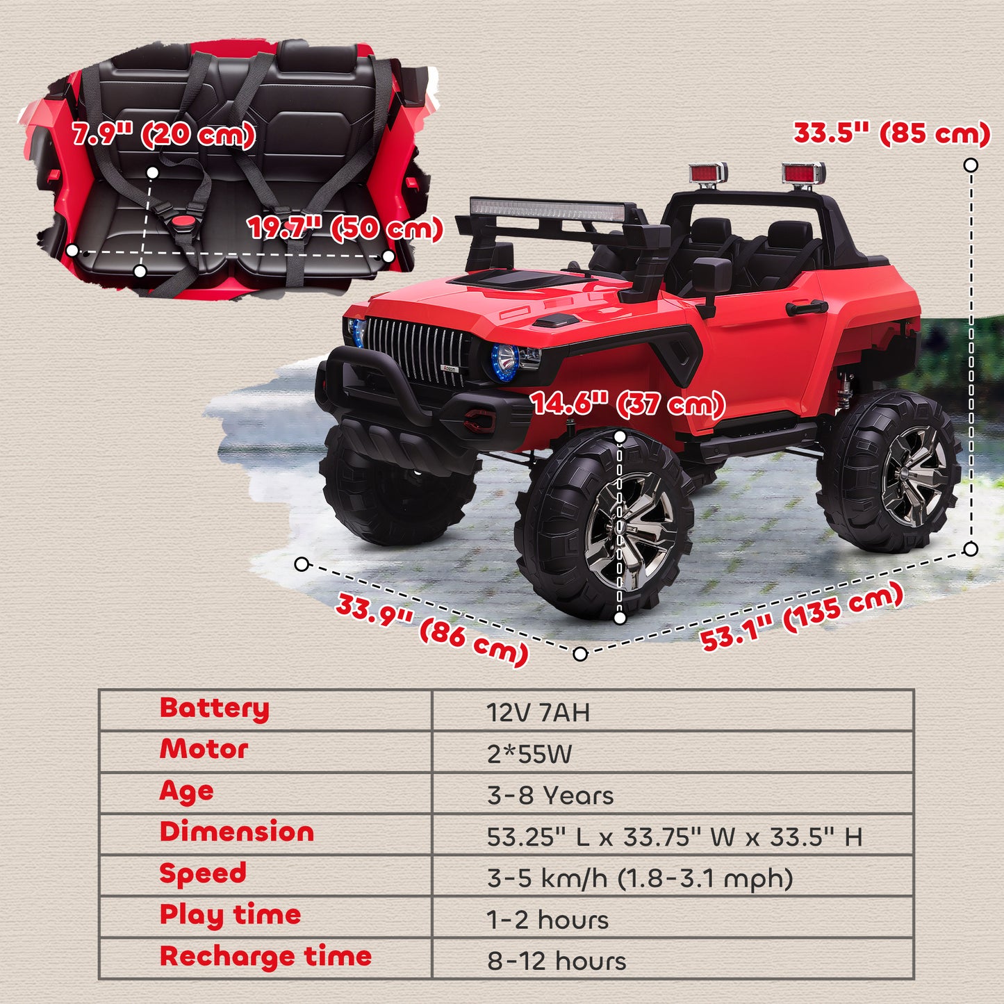 VarietyKart 2-Seater Ride on Truck, 12V 7AH Big Battery Powered Police Car for Kids with Remote Control, 4 Shock Absorbe