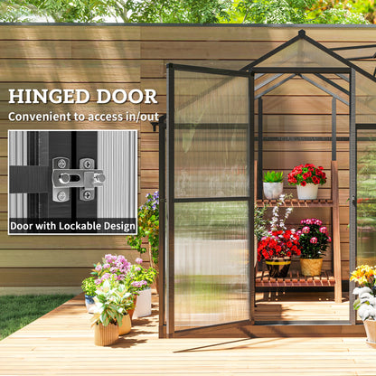 6' x 8' x 6.4' Polycarbonate Greenhouse, Aluminum Walk-In Green House Kit Garden, Plants Grow with Rain Gutter and Roof 