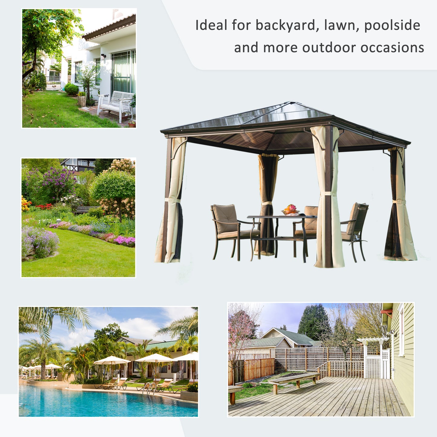 10 x 10 ft Hard Top Gazebo Canopy, Outdoor Patio Shelter with Heavy-Duty Metal Frame, Sun Shade with Curtains and Waterp