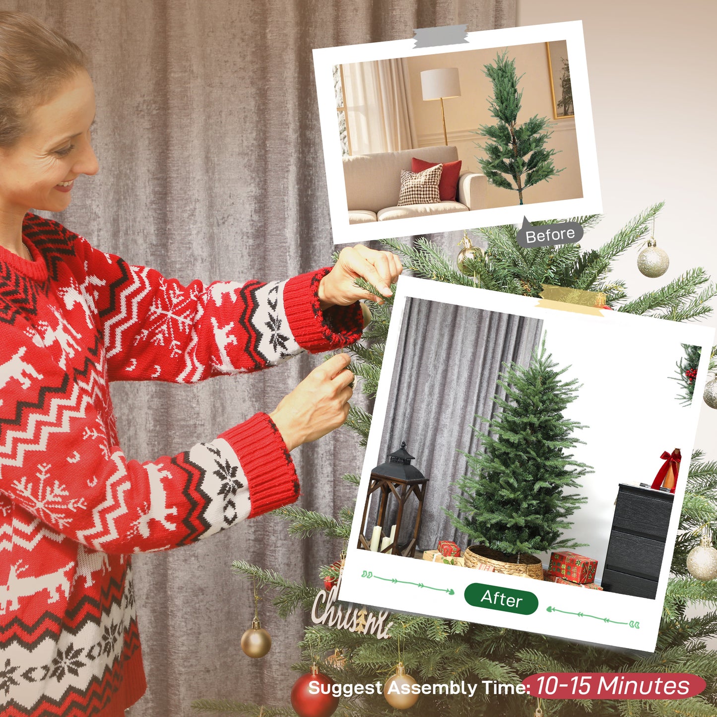 5 ft Artificial Christmas Tree with Dense Realistic Branches, Full Ponderosa Fir, Hinged Xmas Tree, Easy Assembly