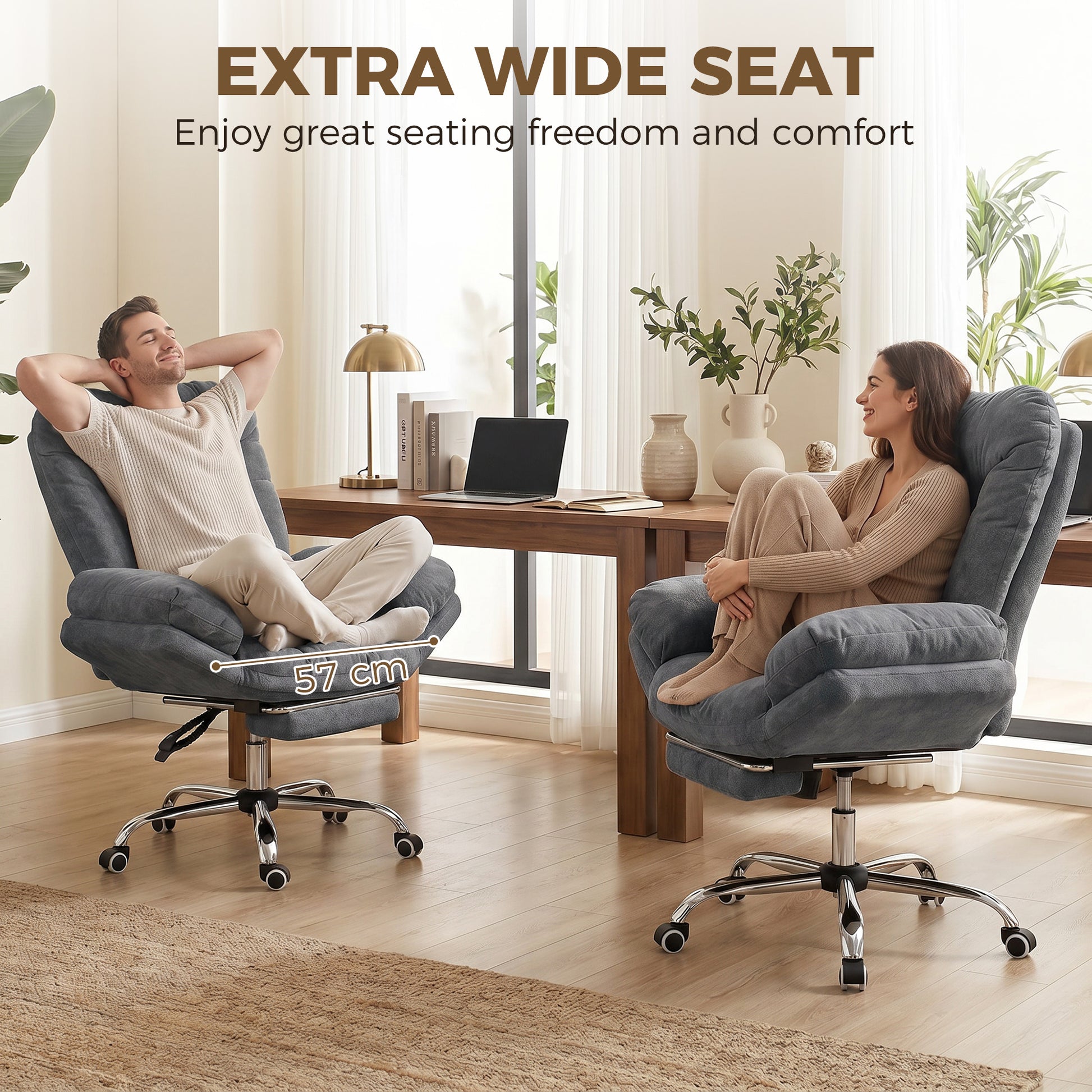 Criss Cross Chair with Wheels, Waterfall Armrests, Overstuffed Wide Office Chair with Footrest, Dark Grey