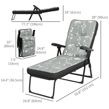 Outdoor Lounge Chair with Padded Cushion, Folding Reclining Patio Garden Chair with Recline Back, Footrest, for Poolside
