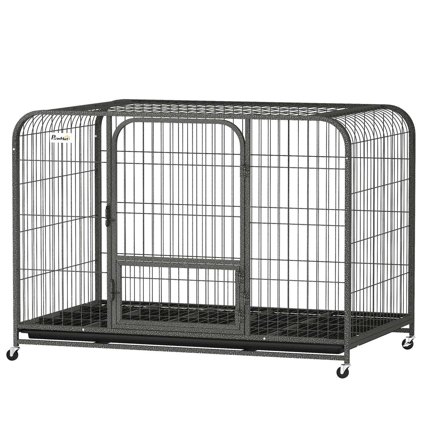 48 Inch Heavy Duty Dog Crate, Large Metal Dog Cage with Lockable Wheels and Removable Tray