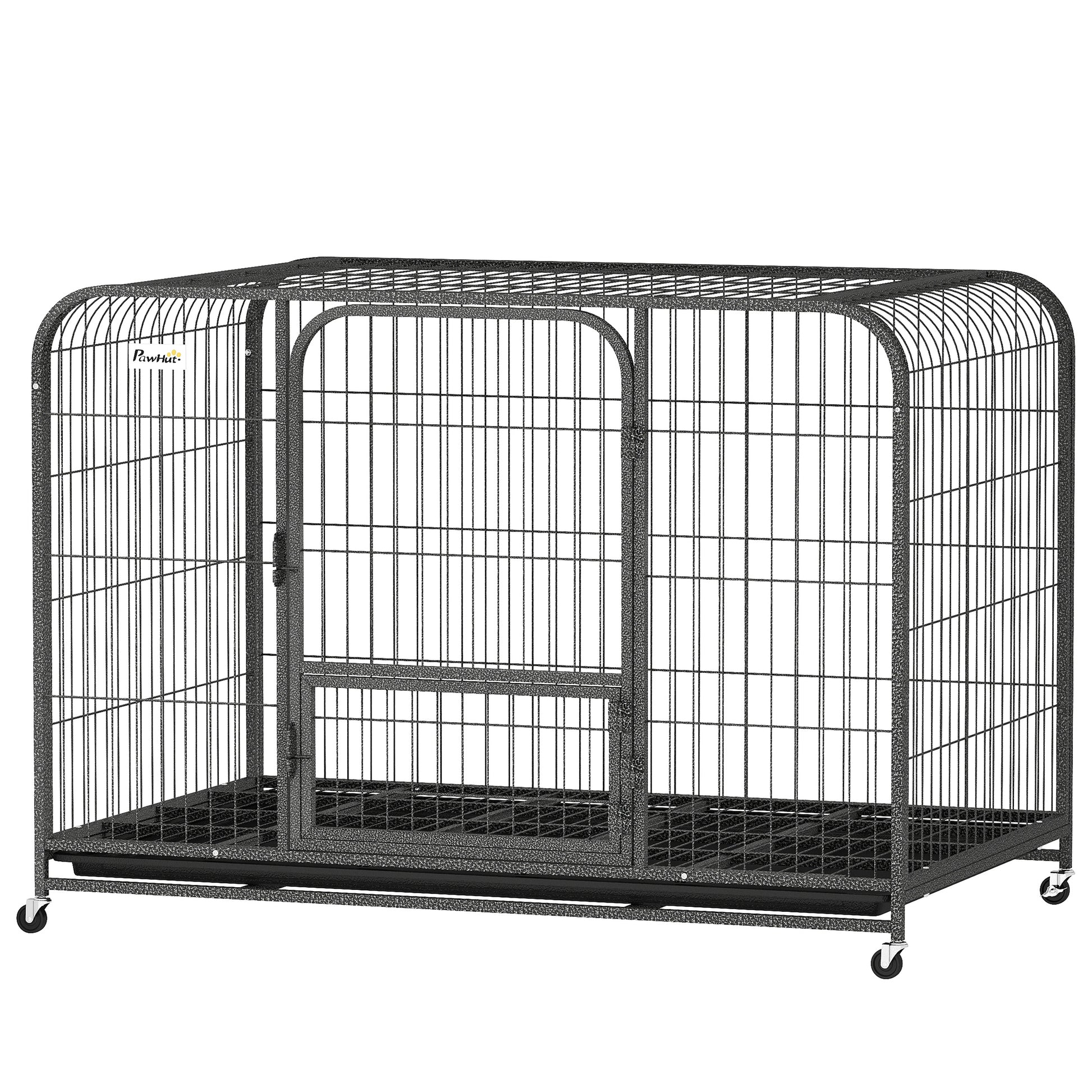 48 Inch Heavy Duty Dog Crate, Large Metal Dog Cage with Lockable Wheels and Removable Tray