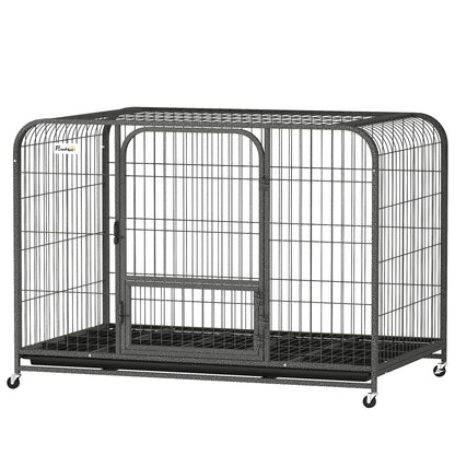 48 Inch Heavy Duty Dog Crate, Large Metal Dog Cage with Lockable Wheels and Removable Tray