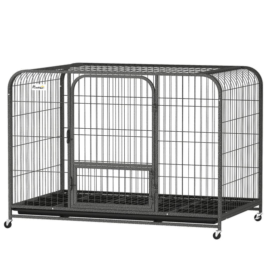 48 Inch Heavy Duty Dog Crate, Large Metal Dog Cage with Lockable Wheels and Removable Tray
