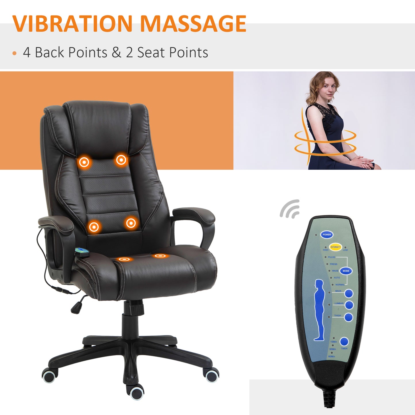 Massage Office Chair, High Back Executive Office Chair with 6-Point Vibration, Timer, Adjustable Height, Swivel Seat and