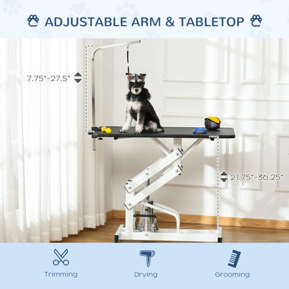 Pet Grooming Table, Height Adjustable Dog Grooming Table with Arm, Noose and Non-Slip Grooming Table, Black