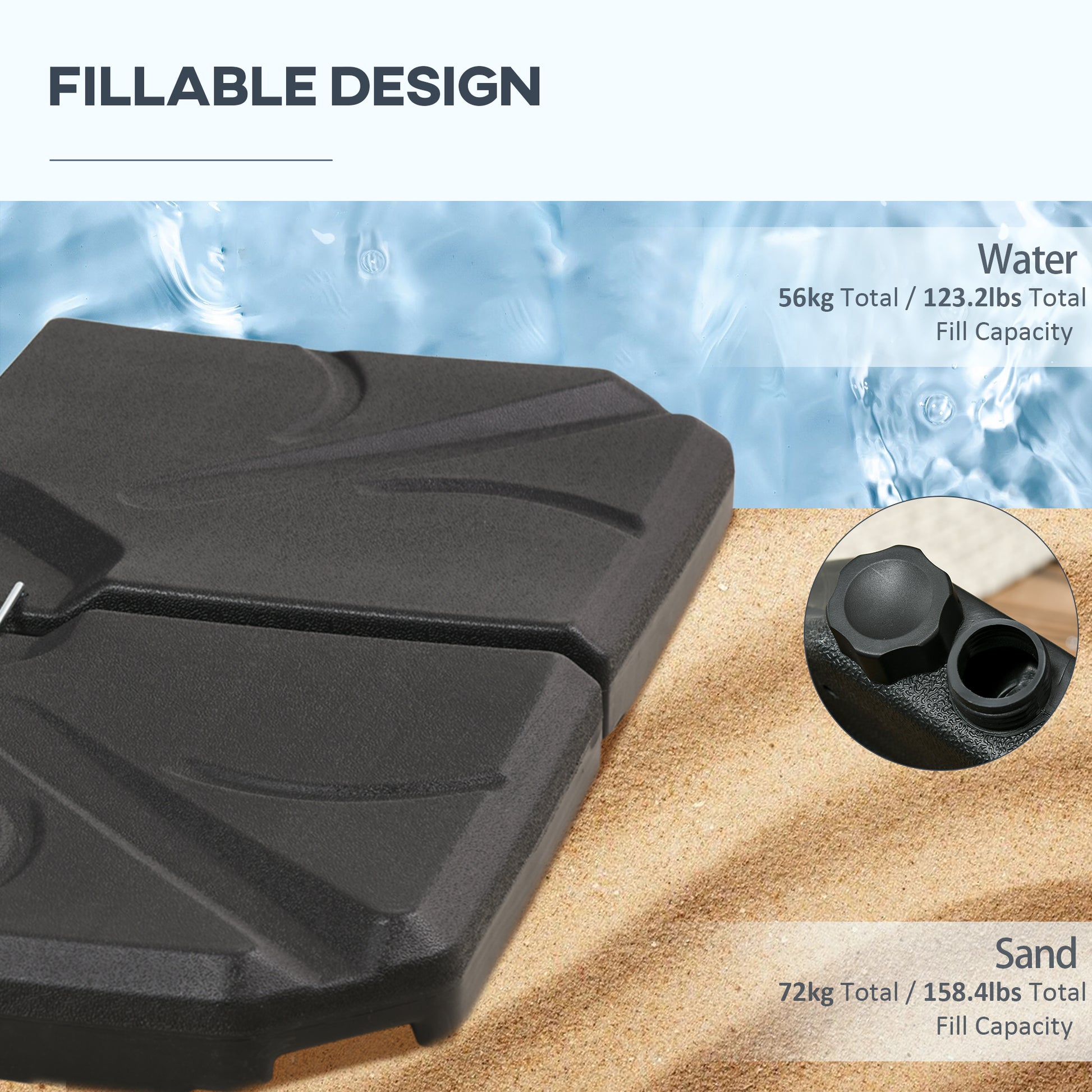 4 Piece Umbrella Base Stand Cantilever Offset Patio Umbrella Weight Plates w/ U Locking, 123 lb Capacity Water or 158 lb