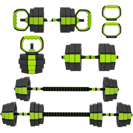 Soozier 6-in-1 Adjustable Dumbbell Set, Used as Kettlebell, Barbell, Dumbbell, Push-Up Stand, 66lbs Free Weights Set, Gr