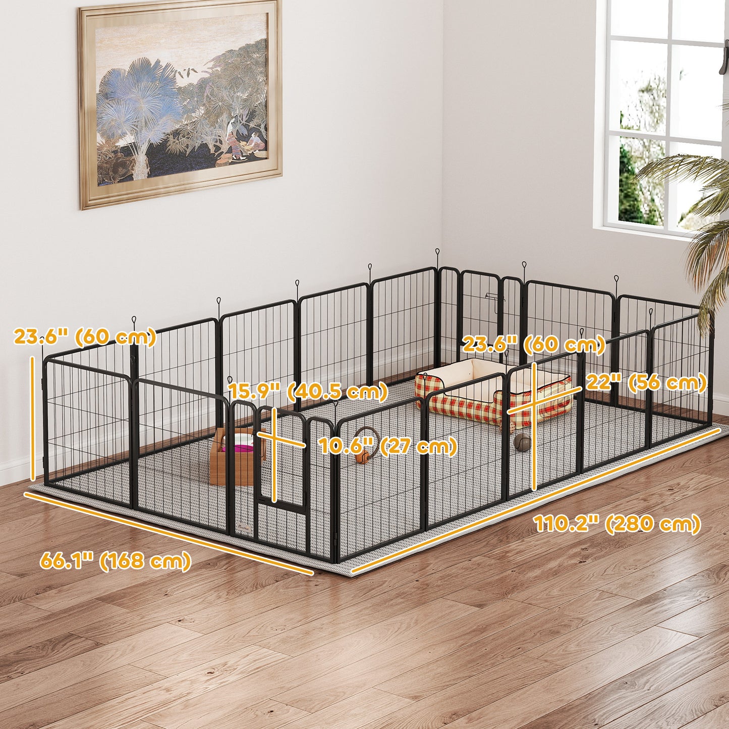 16 Panels Dog Playpen with Straps, Portable & DIY, for Small Dogs, for Yard, RV, Camping, Garden, 24" Height