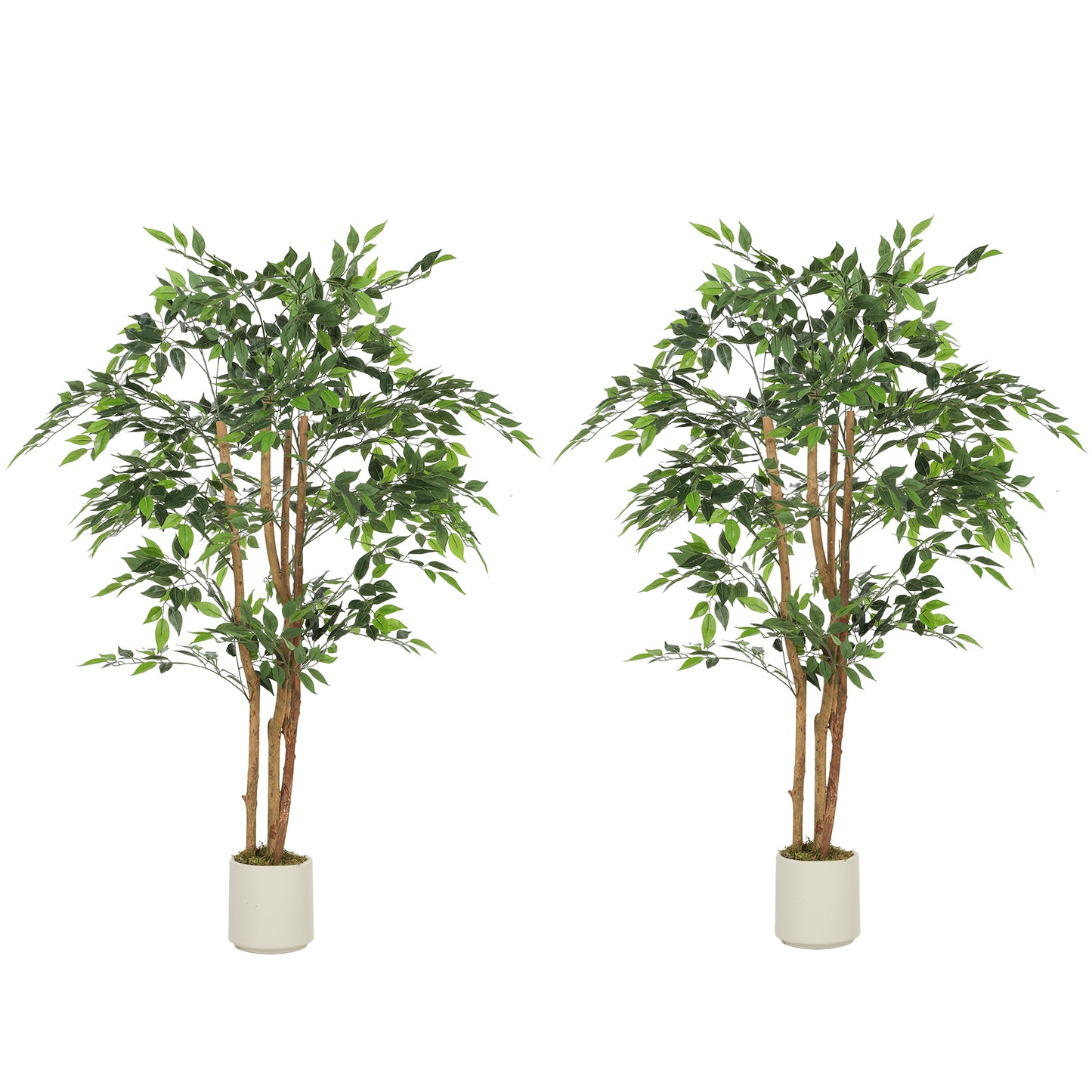 5FT Artificial Banyan Tree Set of 2, Fake Potted Tree with Solid Wood Trunk and Pot for Indoor
