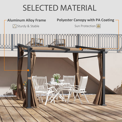 Metal Pergola with Sliding Roof Canopy, Retractable Pergola Canopy, 10' x 10', Coffee