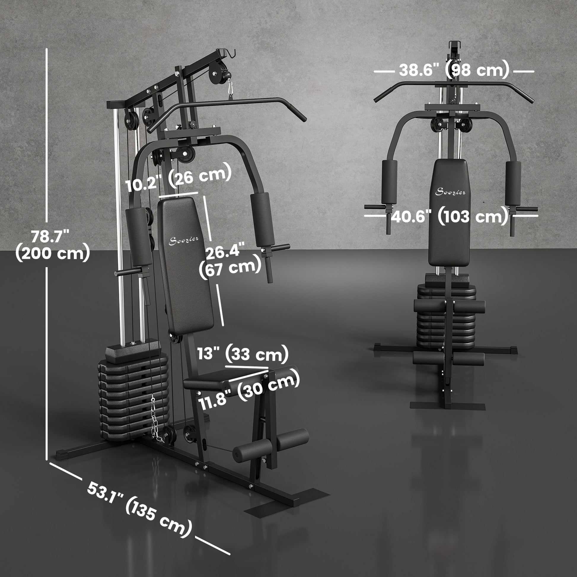 Soozier Home Gym Equipment, Multifunction Workout Machine with 99lbs Weight Stack for Back, Chest, Arm, Legs, and Full B