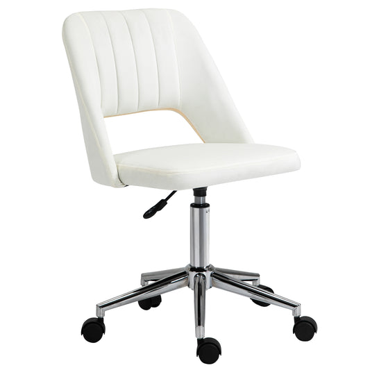 Mid Back Office Chair Velvet Fabric Swivel Scallop Shape Computer Desk Chair, Cream White
