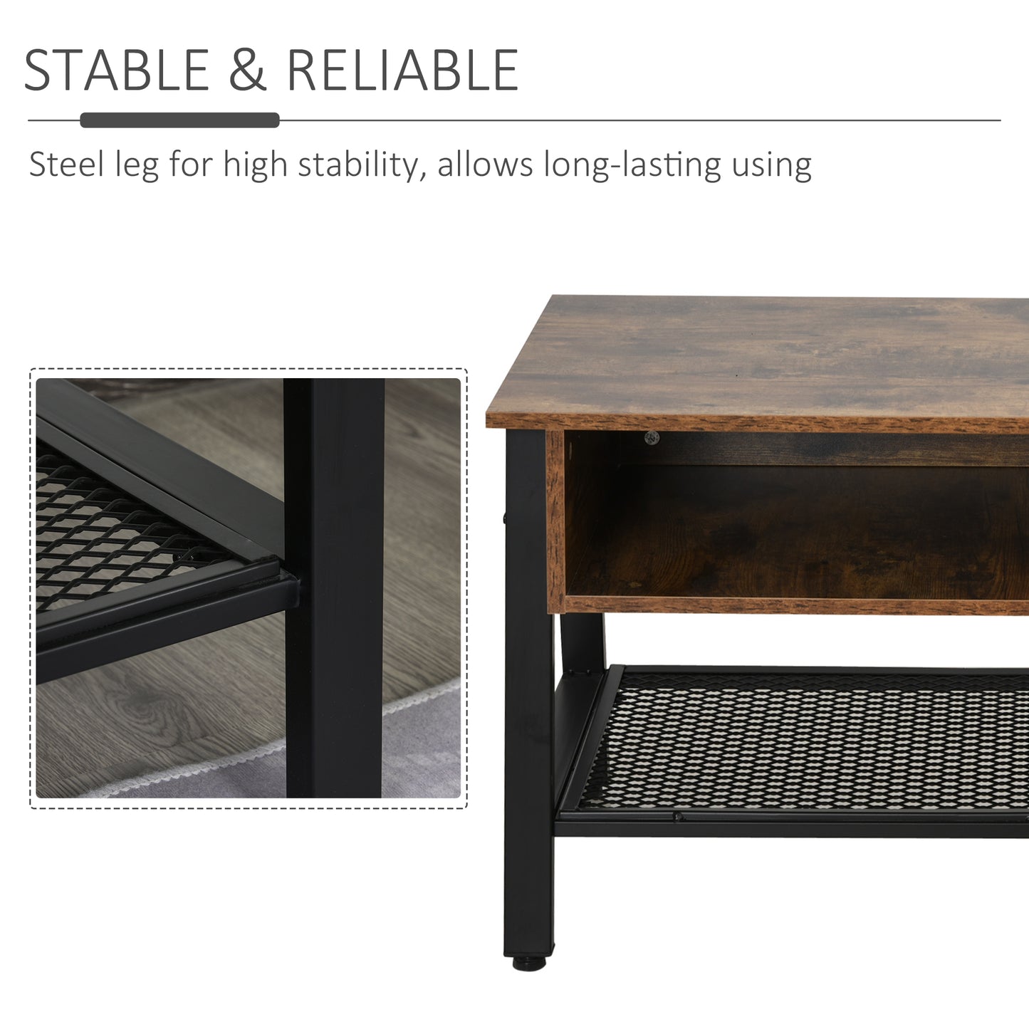 Industrial TV Stand, TV Console Table for TV up to 45'' Flat Screen, Entertainment Center for Living Room, Bedroom, Rust