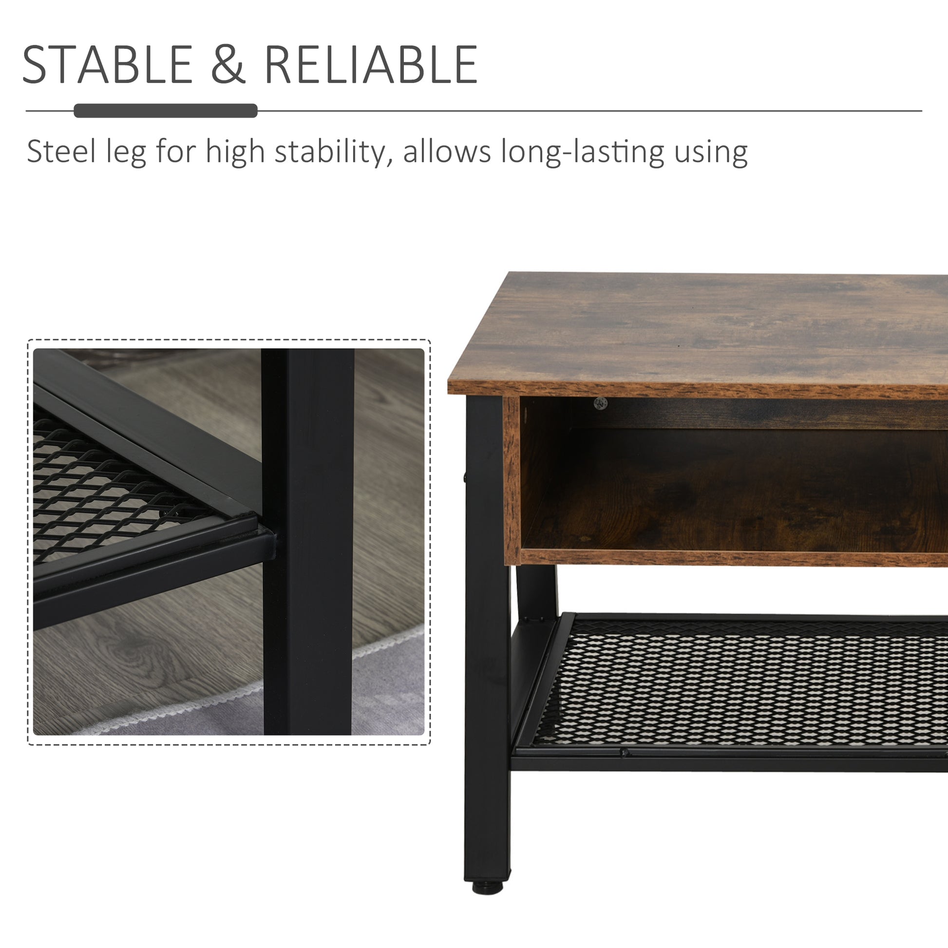 Industrial TV Stand, TV Console Table for TV up to 45'' Flat Screen, Entertainment Center for Living Room, Bedroom, Rust