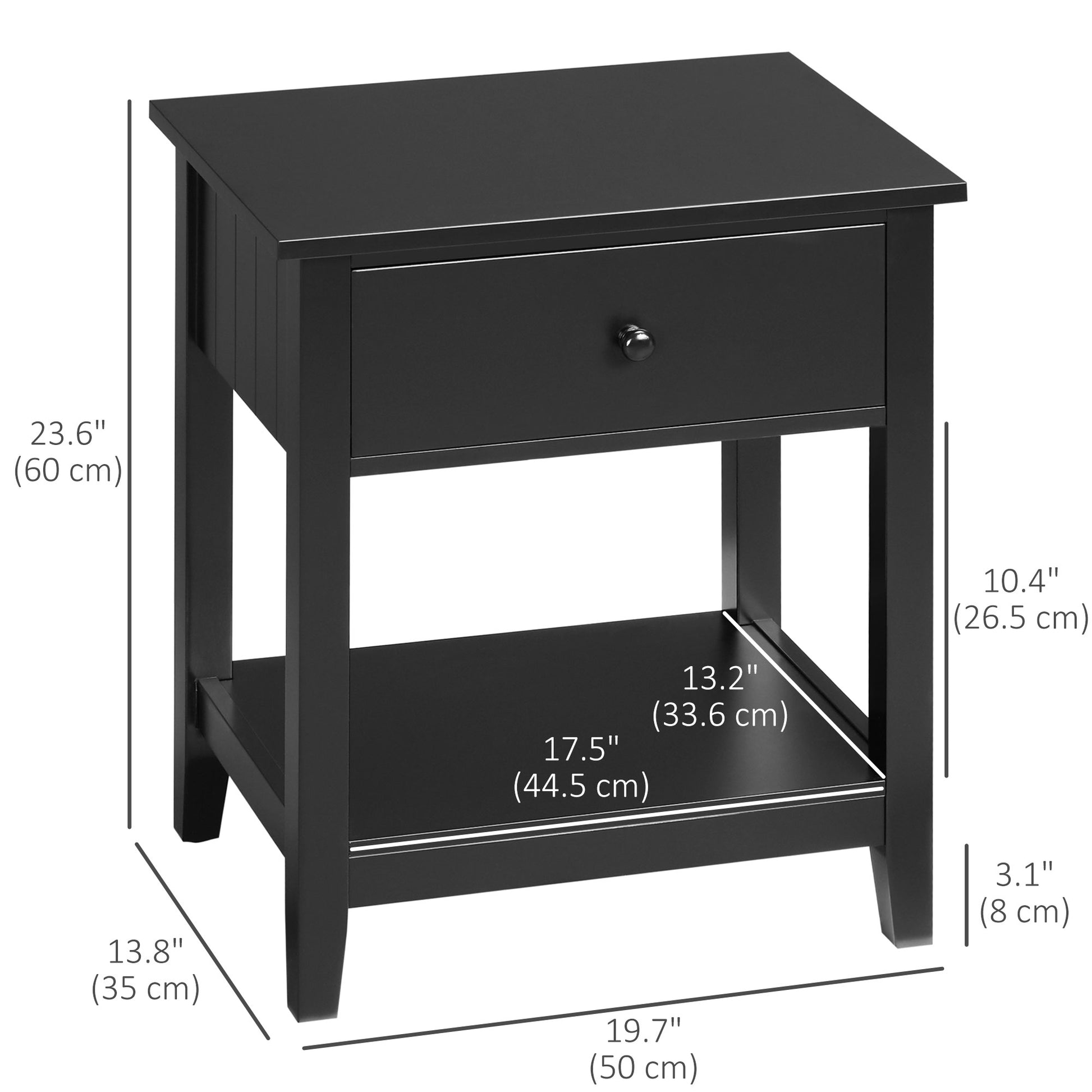 Modern Style Nightstand, Small End Table with Drawer and Storage Shelf for Bedroom, Living Room, Black