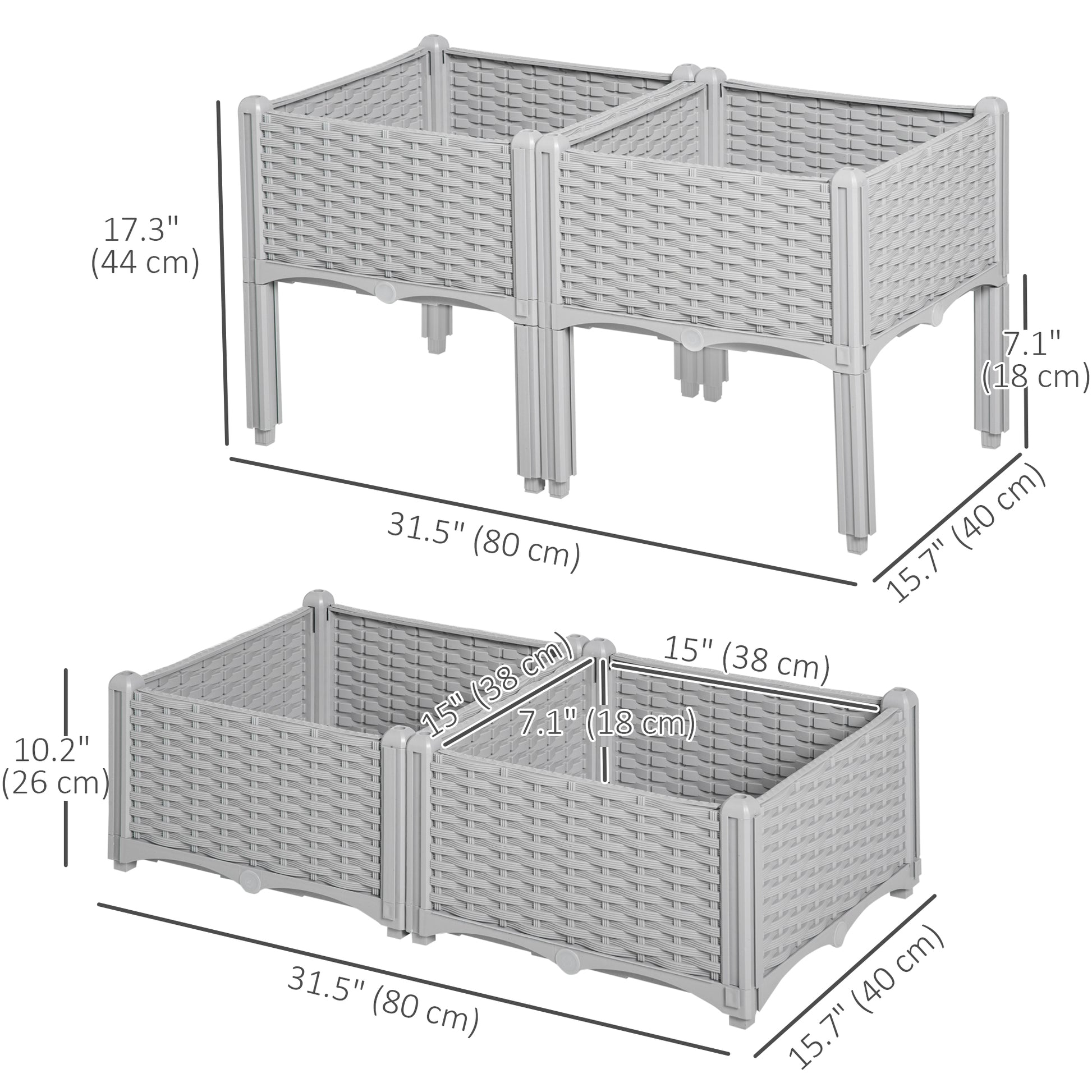 4-piece Raised Garden Bed PP Raised Flower Bed Vegetable Herb Grow Box Stand Grey