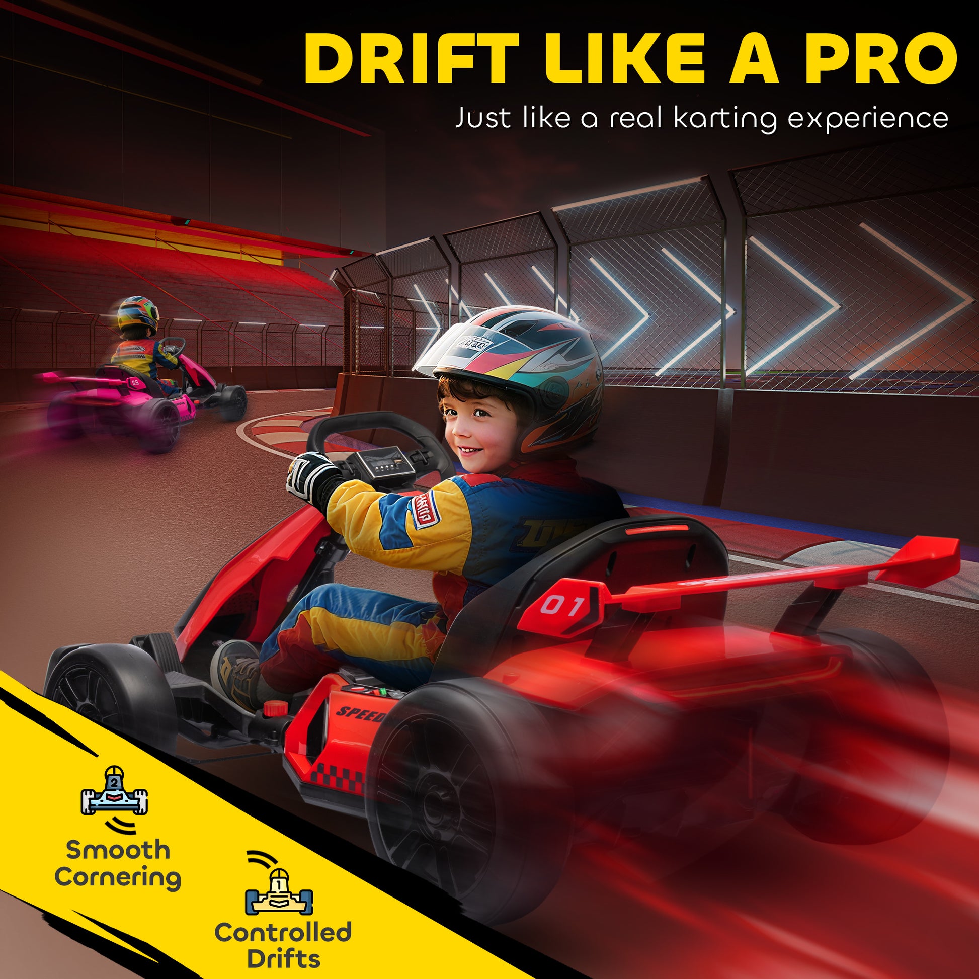 VarietyKart 24V Electric Go Kart, Battery Powered Kids Drift Kart with Adjustable Seat, Seat Belt, Horn, Music, Light, R