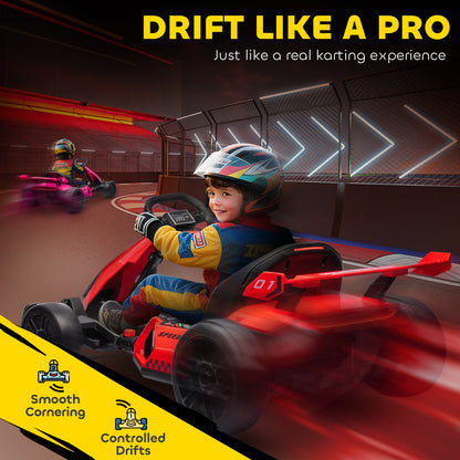 VarietyKart 24V Electric Go Kart, Battery Powered Kids Drift Kart with Adjustable Seat, Seat Belt, Horn, Music, Light, R
