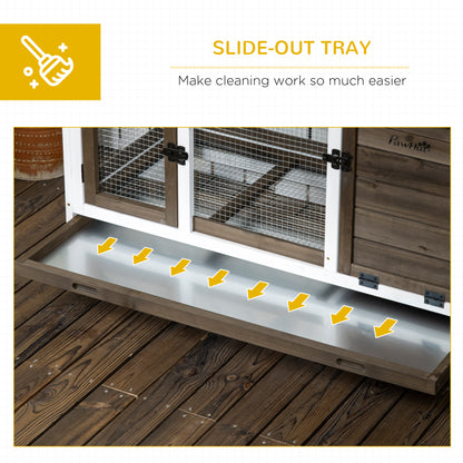 Rabbit Cage with Wheels, Ramp, Run, Tray for Indoor Outdoor, Suitable for Rabbit, Guinea Pig, Coffee