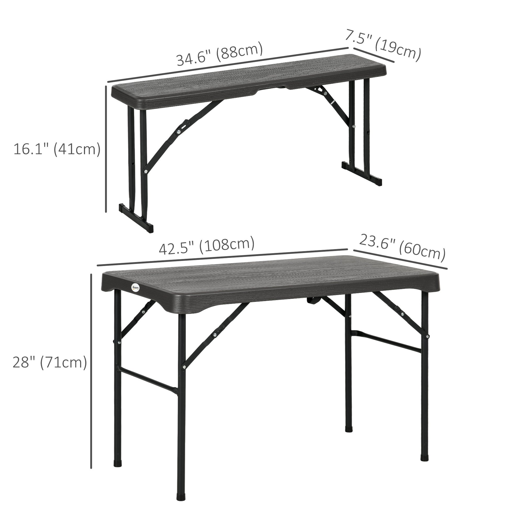 Folding Picnic Table with 2 Benches, 3-Piece Portable Outdoor Picnic Table Bench Set for 4, Patio Dining Table Set with 