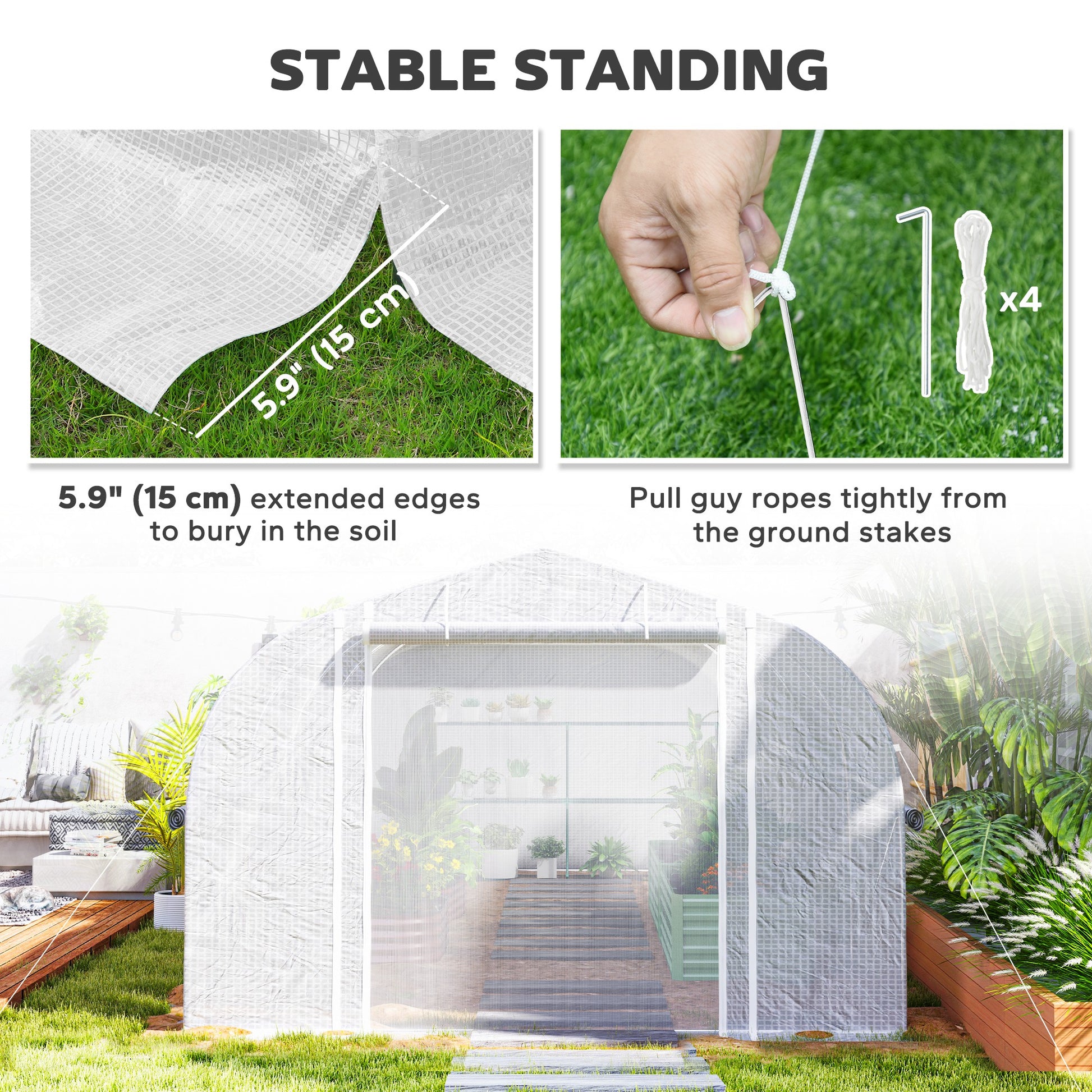 19.5' x 10' x 6.6' Tunnel Greenhouse Outdoor Green House with Roll-up Mesh Sidewalls, Mesh Door, Galvanized Steel, Wind 