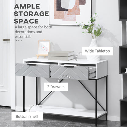 Modern Console Table with 2 Drawers, 2 Tier Entryway Table with storage Shelf, Narrow Sofa Table for Living Room, Hallwa