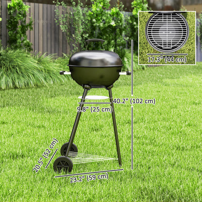 17" Kettle Charcoal BBQ Grill with BBQ Accessories, Barbecue Grill with Shelf, Ash Catcher, Wheels, Handles for Outdoor 
