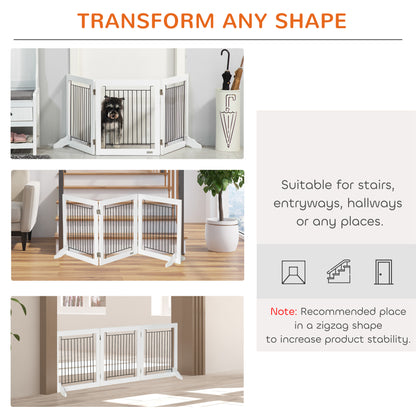 Freestanding Pet Gate, Folding Dog Gate with 2 Support Feet, 24" High, 3 Panels, for Small Dogs, Indoor Use - White