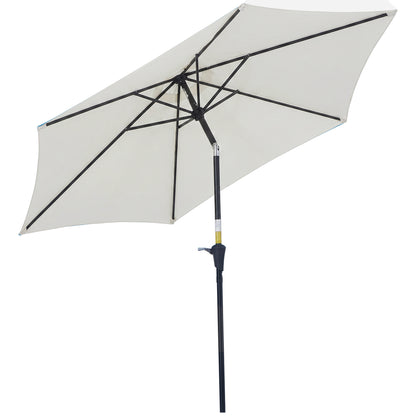 8.5' Round Aluminum Patio Umbrella 6 Ribs Market Sunshade Tilt Canopy w/ Crank Handle Garden Parasol Cream White