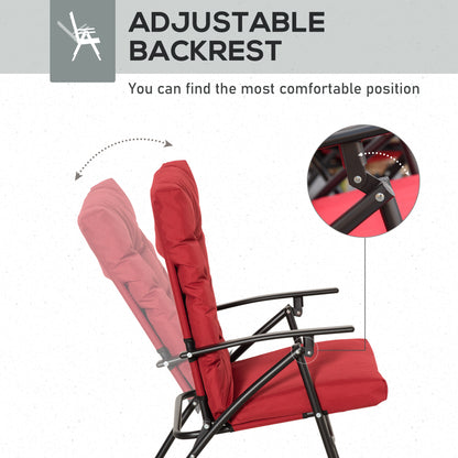 Set of 2 Outdoor Folding Chairs with Adjustable Backrest, Padded Camping Chairs for Outdoor Events, Red