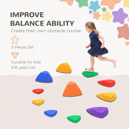 11 PCs Stepping Stones Kids with Non-slip Rubber, Stackable Balance Step Stones for Obstacle Course Sensory Play, Outdoo