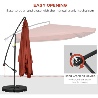 Offset Patio Umbrella with Net and Umbrella Base, Adjustable Cantilever Canopy with Cross Base, Weight Plates and 8 Ribs