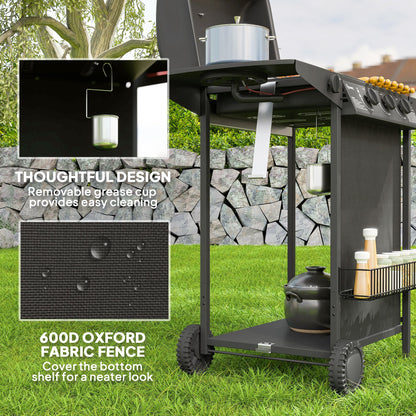 3+1 Burner Propane Gas BBQ Grill, Portable Gas Barbecue Grill with Side Burner, Thermometer, Lid, Side Table, Shelf, Spi