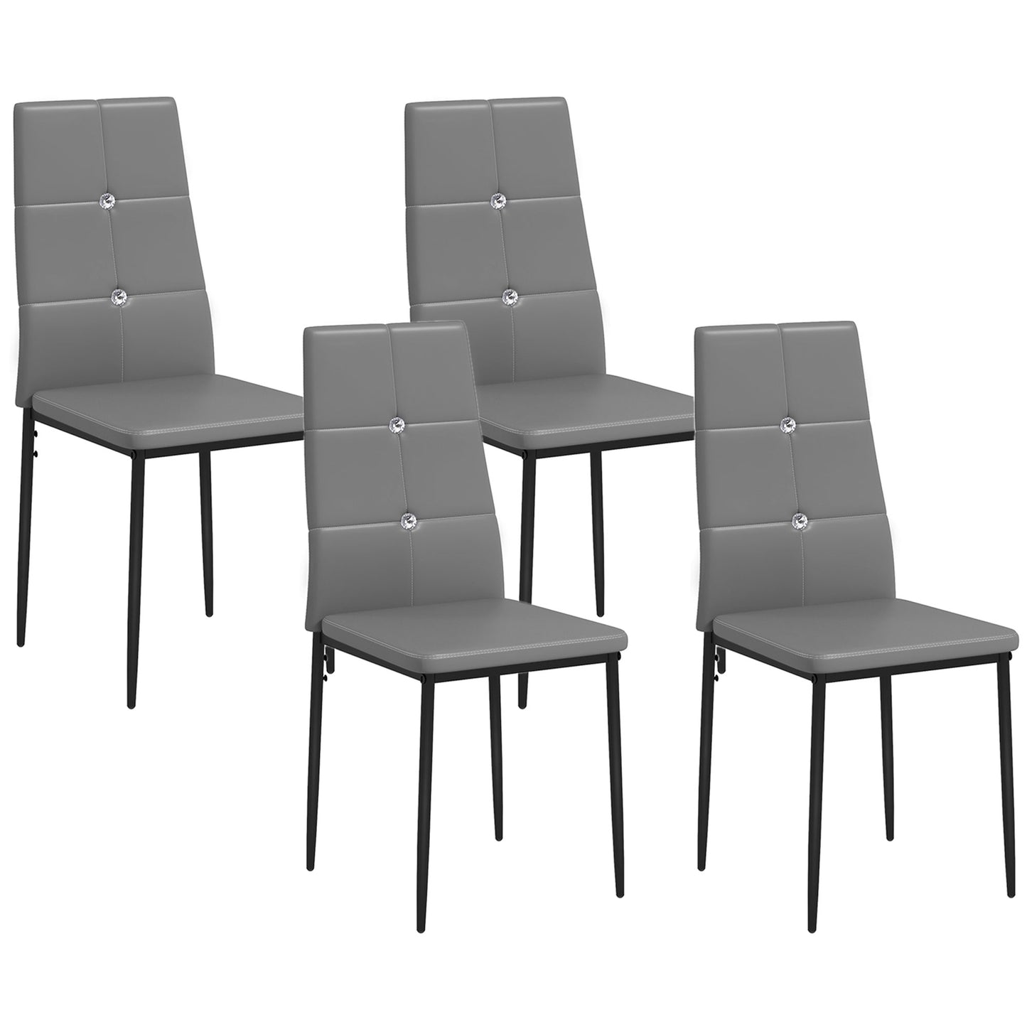 Set of 4 Modern Style Dining Chairs, Button Tufted High Back Side Chairs with Upholstered Seat, Steel Legs for Living Ro