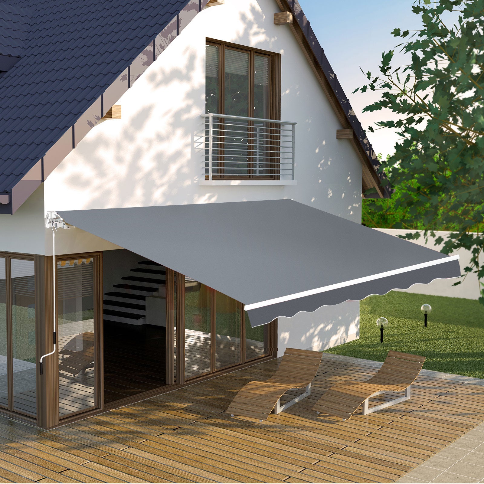 8' x 7' Retractable Awning, Patio Awnings, Sunshade Shelter with 280 g/m² UV & Water-Resistant Fabric and Aluminum Frame