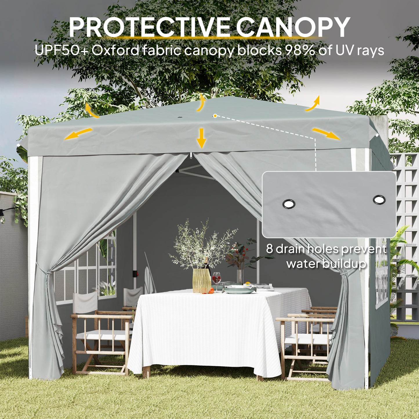 10' x 10' Pop-Up Canopy Tent with Sidewalls, Height-Adjustable, Carry Bag Included, for Outdoor, Garden, Patio, Light Gr