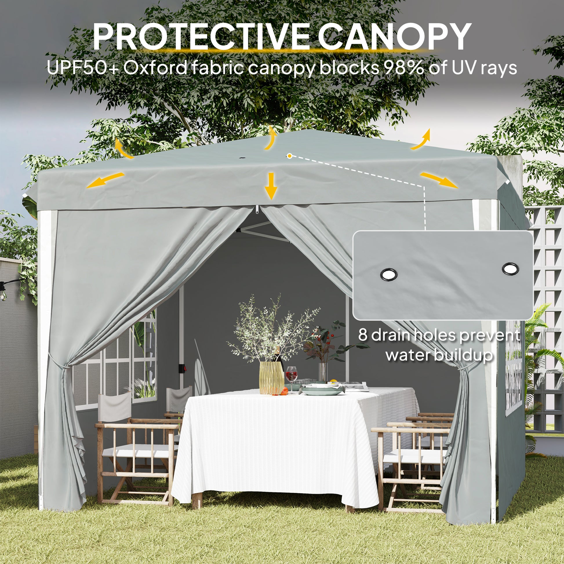 10' x 10' Pop-Up Canopy Tent with Sidewalls, Height-Adjustable, Carry Bag Included, for Outdoor, Garden, Patio, Light Gr